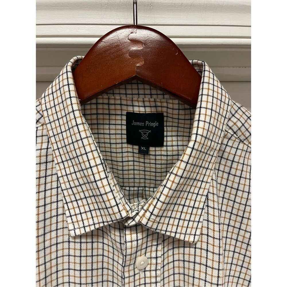 James Pringle Cream Gold & Black Button Down sz XL